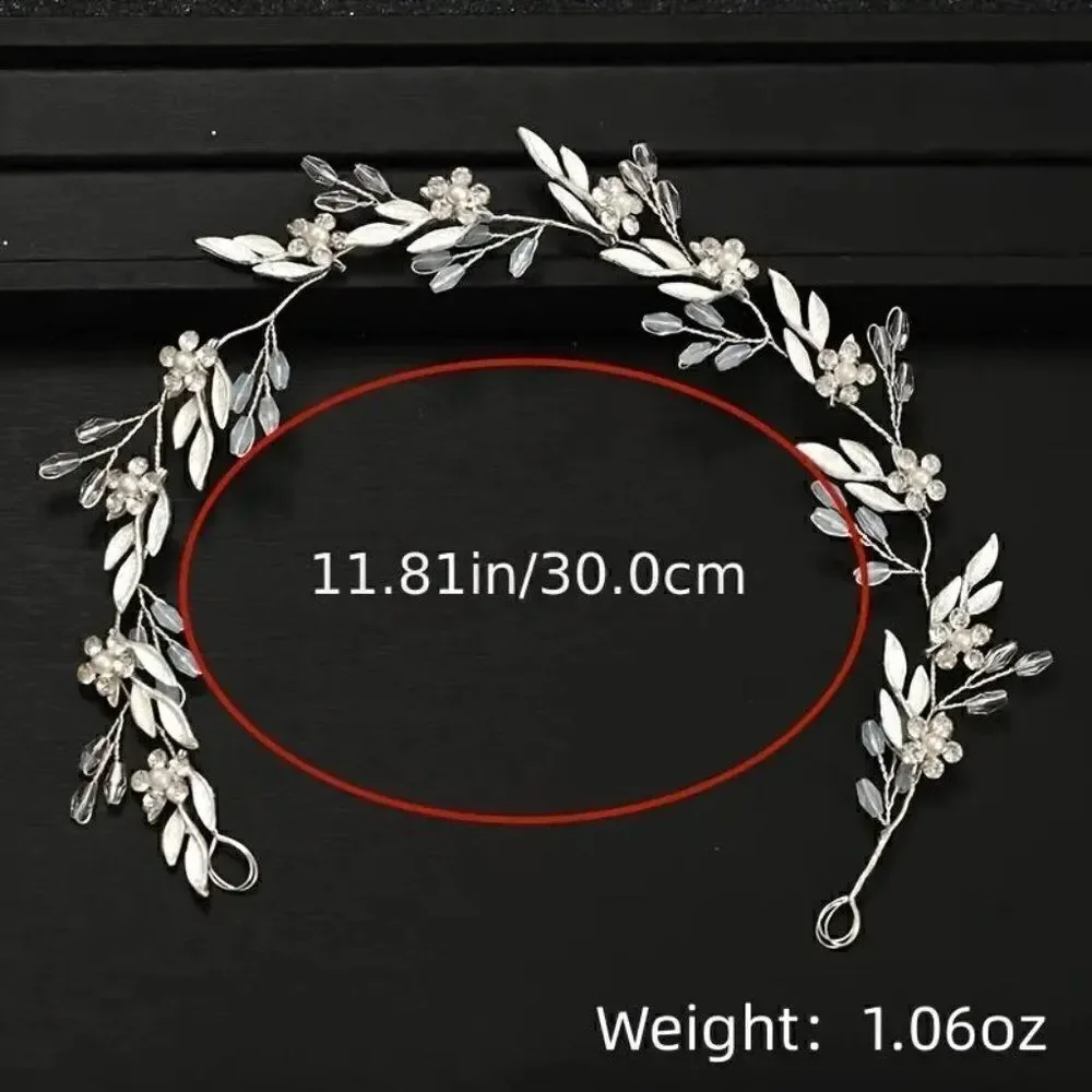 Bridal Floral Pearl and Crystal Hair Vine Wreath Silver or Rose Gold